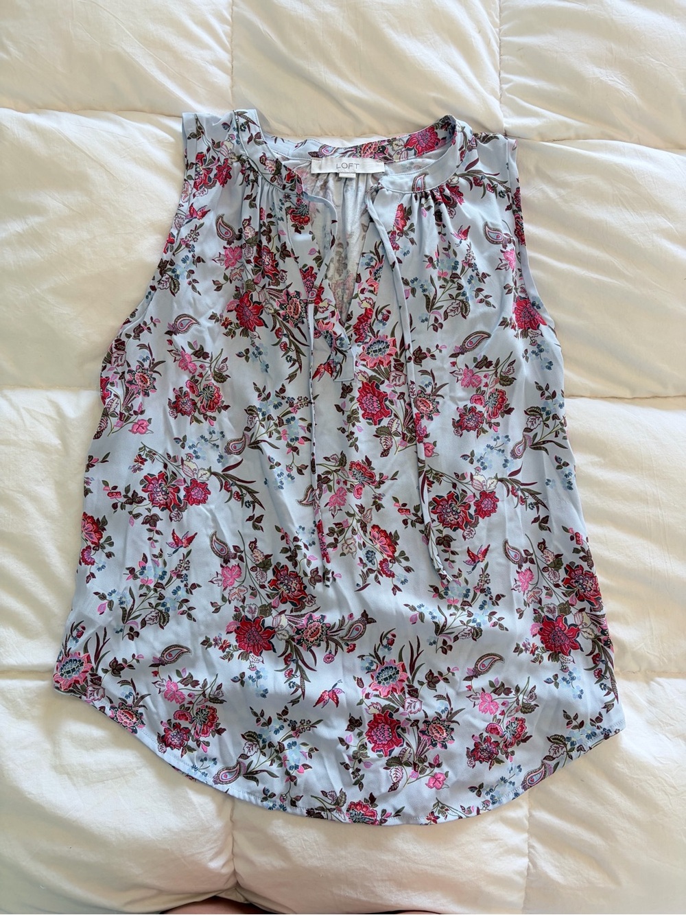 LOFT Light Blue Floral Sleeveless Tie-Neck Camisole